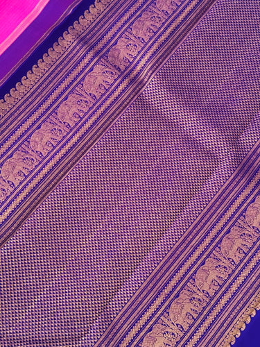 Exclusive Kanchivaram Korvai Pure Silk Pure Zari Silk Saree | Bubblegum Pink & Purple | Gold Zari | Handwoven | Ships from California
